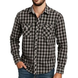 Like New 7 Diamonds Checkered Black Grey Long Sleeve Button Up Shirt